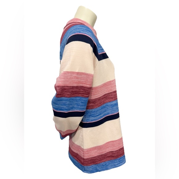 T by Talbots Women’s XL Striped Mock Neck Pullover Top Blue Pink Burgundy Cotton - Picture 2 of 10